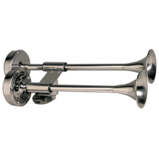 Ongaro Deluxe Ss Shorty Dual Trumpet Horn 12V Marine/Boat, 10012, 768170100127