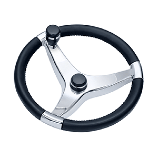 Ongaro Evo Pro 316 Cast Stainless Steel Steering Wheel W/Control Knob - 13.5 Diameter, 7241321FGK, 835719001396