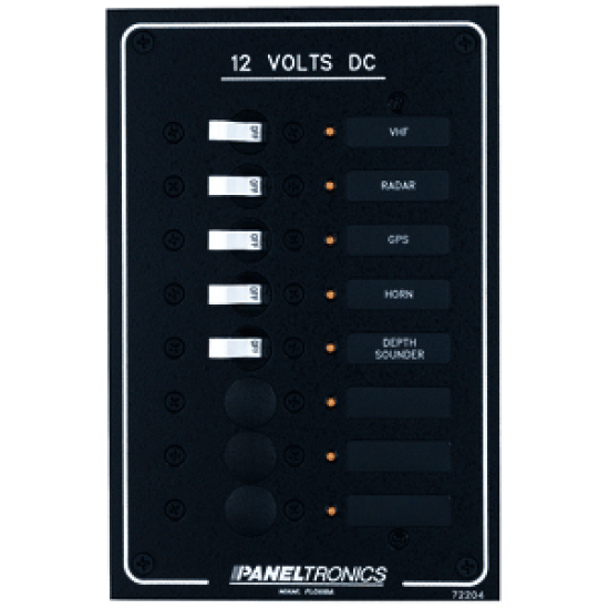 Paneltronics Standard DC 8 Position Breaker Panel w/LEDs, 9972204B, 602290500019