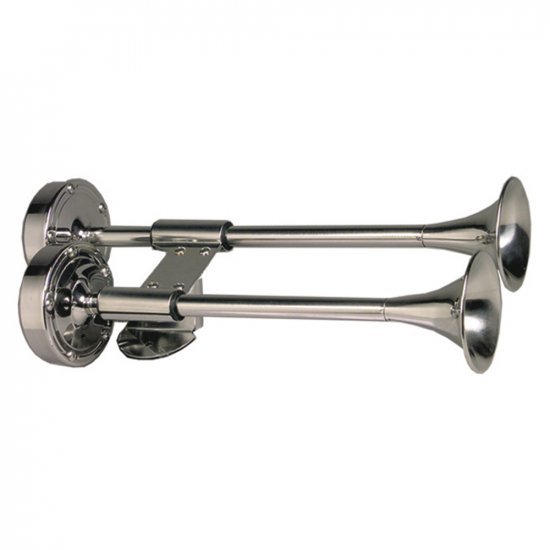 Ongaro Deluxe Ss Shorty Dual Trumpet Horn 12V Marine/Boat
