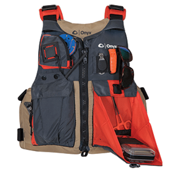 Onyx Kayak Fishing Vest Adult Oversized Tan/Grey