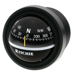 RITCHIE V-57.2 BLACK MARINE COMPASS FITS 3" INSTRUMENT HOLE DASH MOUNT