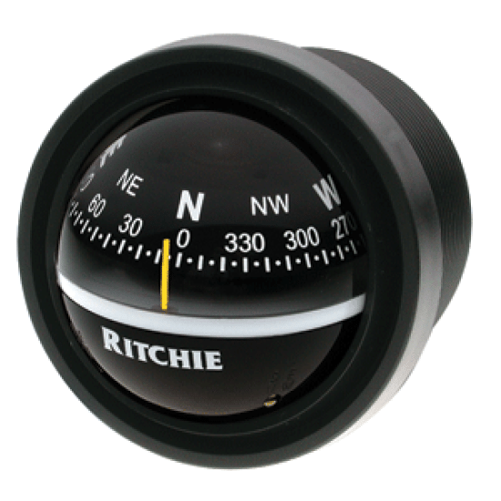 RITCHIE V-57.2 BLACK MARINE COMPASS FITS 3" INSTRUMENT HOLE DASH MOUNT, V-57.2, 010342160614