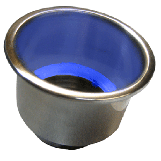 Whitecap Flush Mount Cup Holder w/Blue LED Light - Stainless Steel, S-3511BC, 725060351151