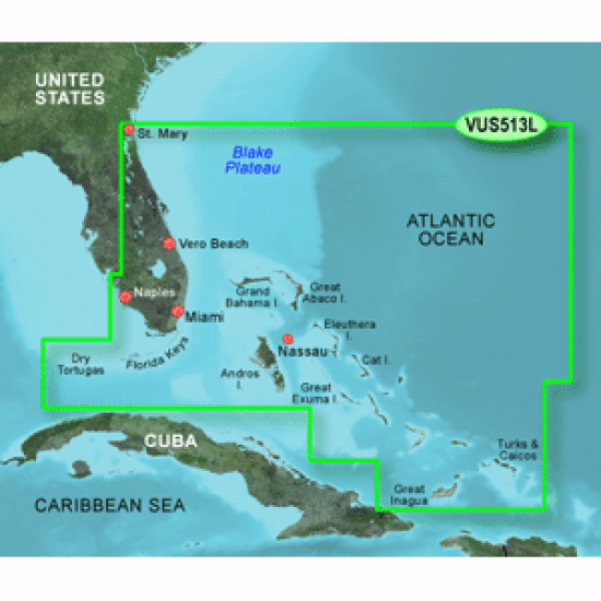 Garmin Bluechart  G2 Vision  - Vus513L - Jacksonville - Bahamas - Microsd /Sd, 010-C0742-00, 753759069223