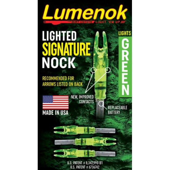 Lumenok Lighted Nock Signature Series Green 3Pk, SL3G, 850722000563