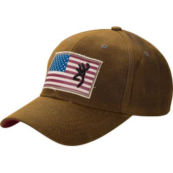 Browning Cap Liberty Wax Flag Buck Mark Logo Dark Brown Adj