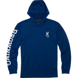 Browning Hooded L-Sleeve Tech T-Shirt Navy Blue Lg