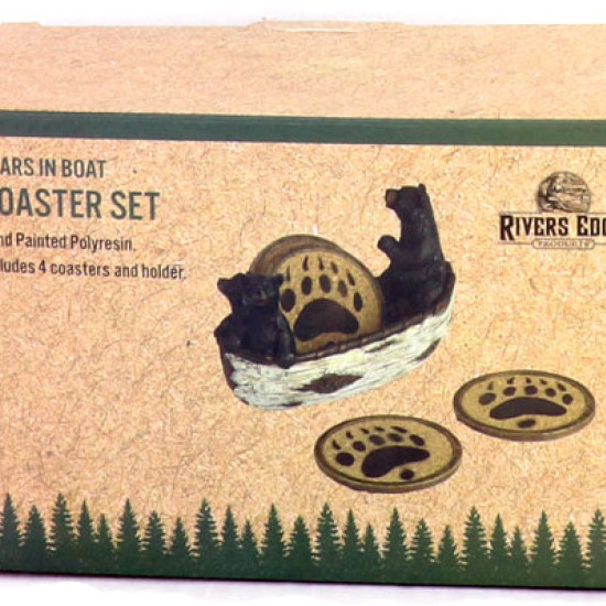 Rivers Edge Bears In A Boat Coaster Set 4-Piece, 2040, 643323204016