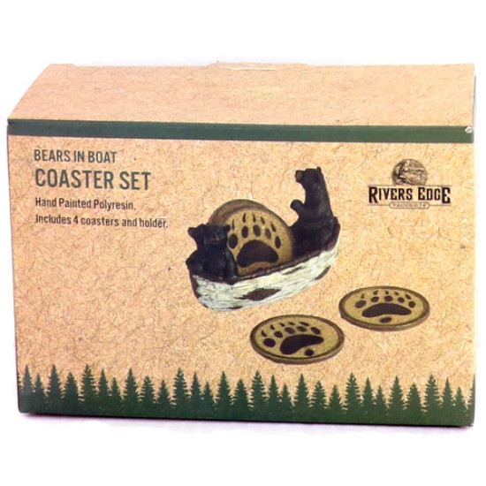 Rivers Edge Bears In A Boat Coaster Set 4-Piece, 2040, 643323204016