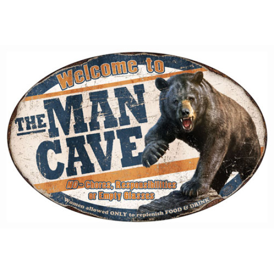 Rivers Edge Man Cave Bear Tin Sign, 1564, 643323156407