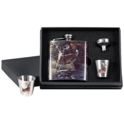 Rivers Edge Pocket Flask W/2- Shot Glasses Whitetail Deer