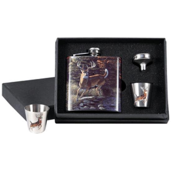 Rivers Edge Pocket Flask W/2- Shot Glasses Whitetail Deer, 988, 643323988008