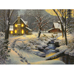 Rivers Edge Led Wrapped Canvas Art 16"X12" Warm & Cozy W/Deer