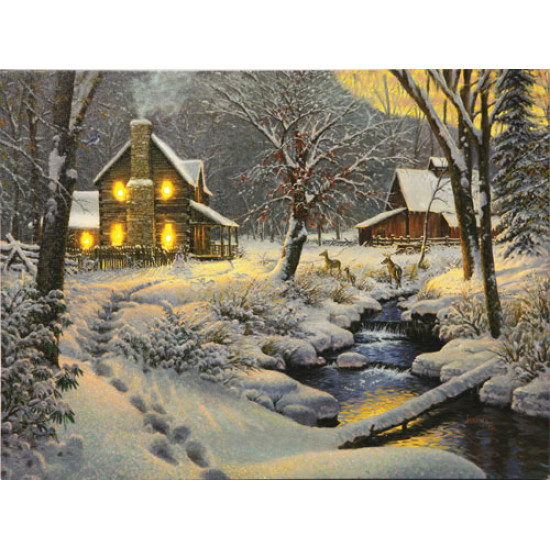 Rivers Edge Led Wrapped Canvas Art 16"X12" Warm & Cozy W/Deer, 1768, 643323176801