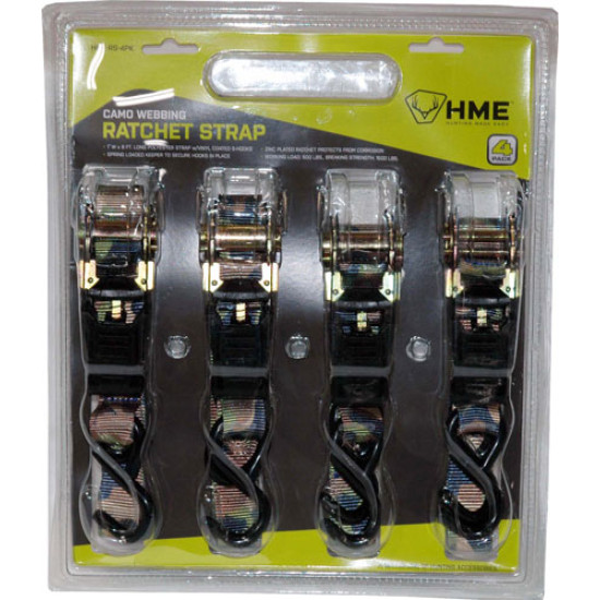 HME Ratchet Strap 1"X8' Camo Strap 4Pk, HMERS4PK, 888151015100