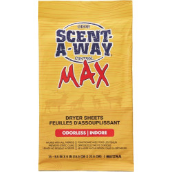 HS Dryer Sheets Scent-A-Way Max Oderless 6.5"X9" 15Pk