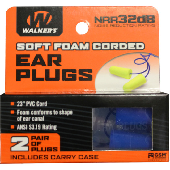 Walkers Ear Plugs Pvc Corded Foam 32Db Yellow/Blue 2Pair, GWPEPCORDYL, 888151014639