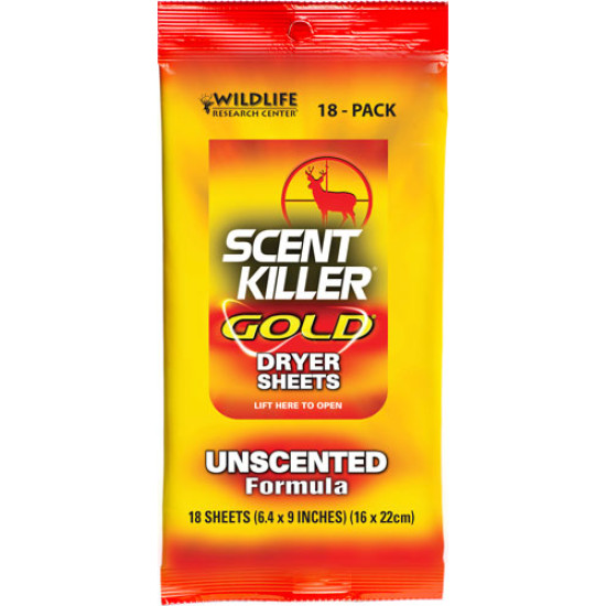 Wrc Dryer Sheets Scent Killer Gold Unscented 18-Pack, 1280, 024641012802