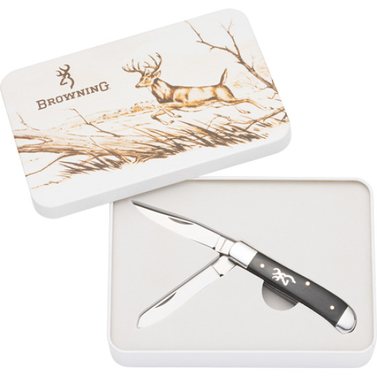 Browning Knife 2024 Whitetail Tin 2.75" Black/Ss 2-Blade, 3220525, 023614991908