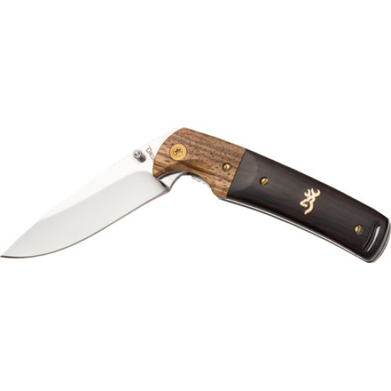 Browning Knife Buckmark Folding Hunter 3" Blade Wood, 3220231, 023614843283