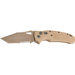 Hogue K320A M17 3.5" Auto Folding Tanto Part Serrated Poly Tan