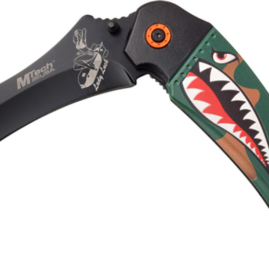 Mc Mtech 3.5" Folder Hawkbill Blade Shark/Bomb Black, MTA1130GN, 805319425151