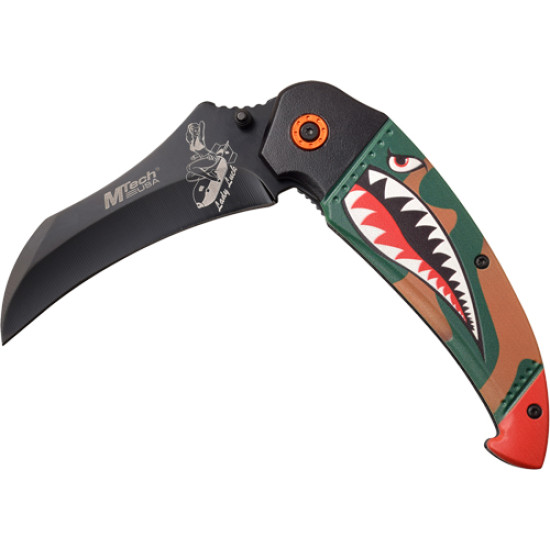 Mc Mtech 3.5" Folder Hawkbill Blade Shark/Bomb Black, MTA1130GN, 805319425151