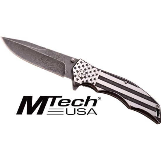 Mc Mtech 3.75" Drop Point Folder Black/White Flag Ss, MXA849AS, 805319098126