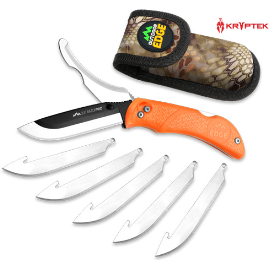 Outdoor Edge Razor Pro 3.5" Blade/ 3.1" Gut Blade Org Hndl, RO20C, 743404201443