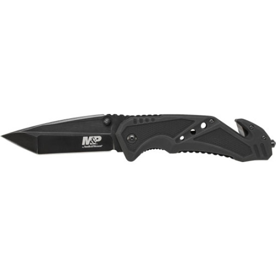 S&W Knife Clip Folder 3.8" Blade Black W/ Strap Cutter, SWMP11BCP, 028634708611