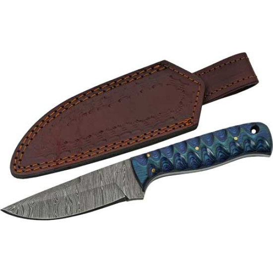 Szco Rite Edge 4" Blue Twisted Wood Hunter Damascus W/Shth, DM1290, 801608012903