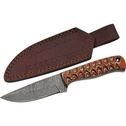 Szco Rite Edge 4" Red Twisted Wood Hunter Damascus W/Sheath