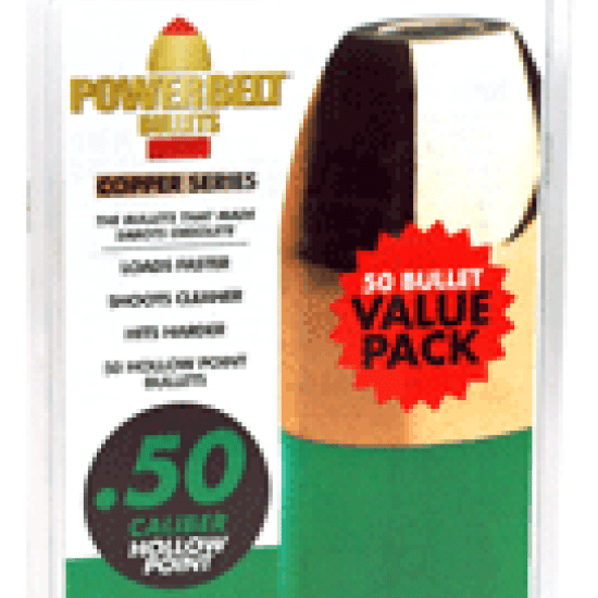 CVA Powerbelt Bullets .50 Cal 295Gr Copper Hp 50Ct, AC1595X50, 043125015955